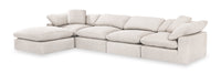  Sofa sectionnel modulaire Eclipse 5 pièces en tissu d’apparence lin avec pouf et coussins réversibles en duvet et plumes - blanc lin