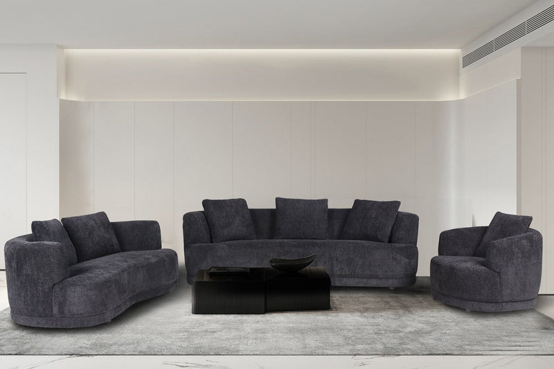 Causeuse arrondie Moon de 78 po en tissu avec coussins décoratifs - noir corbeau laineux