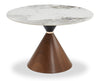 Table de salle à manger Alwin avec dessus en pierre frittée, base en forme de sablier et touches dorées - 47,25 po (L), ronde - brune