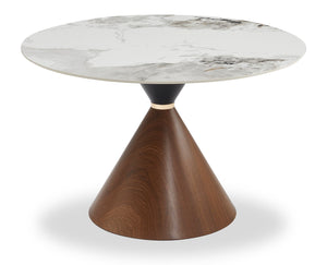 Table de salle à manger Alwin avec dessus en pierre frittée, base en forme de sablier et touches dorées - 47,25 po (L), ronde - brune