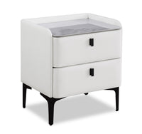  Table de nuit rembourrée Nova de 20,25 po (l) x 22,5 po (H) à 2 tiroirs avec dessus en pierre frittée - blanche