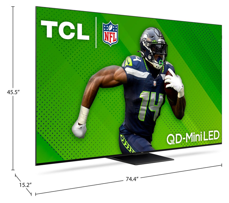 Téléviseur intelligent QLED à mini DEL de TCL UHD 4K de 85 po à 120 Hz avec HDR Ultra, FreeSyncMC AMD et Google TVMC (85QM751G)