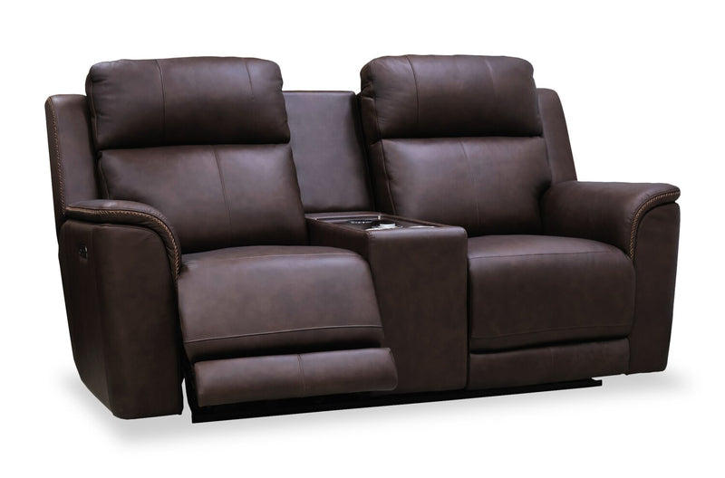 Causeuse de massage à inclinaison électrique Vibe de 76 po en cuir véritable avec son immersif et appuie-têtes électriques - brune