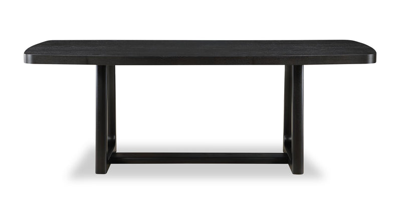 Ensemble de salle à manger Alma 5 pièces avec table de 86 po (L), base à tréteaux et 4 chaises - anthracite noir et blanc
