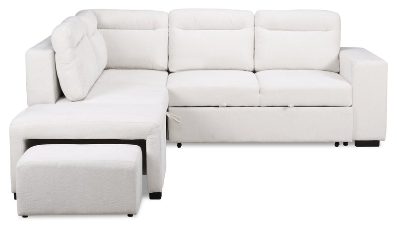 Sofa-lit sectionnel de gauche Coast 3 pièces en tissu blanc ivoire avec fauteuil long de rangement et accoudoir de rangement
