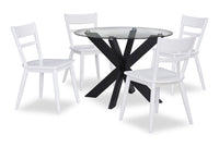  Ensemble de salle à manger Remi 5 pièces en verre et bois avec table ronde de 42 po (L) et 4 chaises à dossier en échelle - noir et blanc