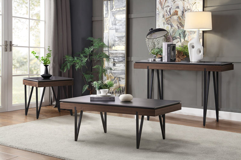 Table à café moderne Juno de 48 po avec dessus en pierre frittée - noire