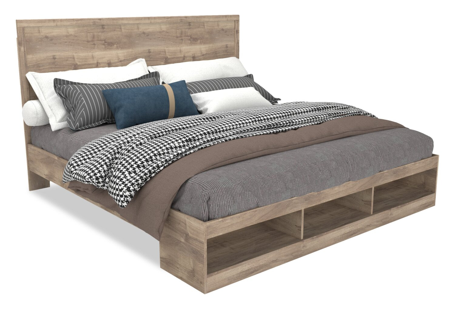 Petit lit double avec pieds et tête de lit en tissu Petit lit double avec pieds et tête de lit en tissu