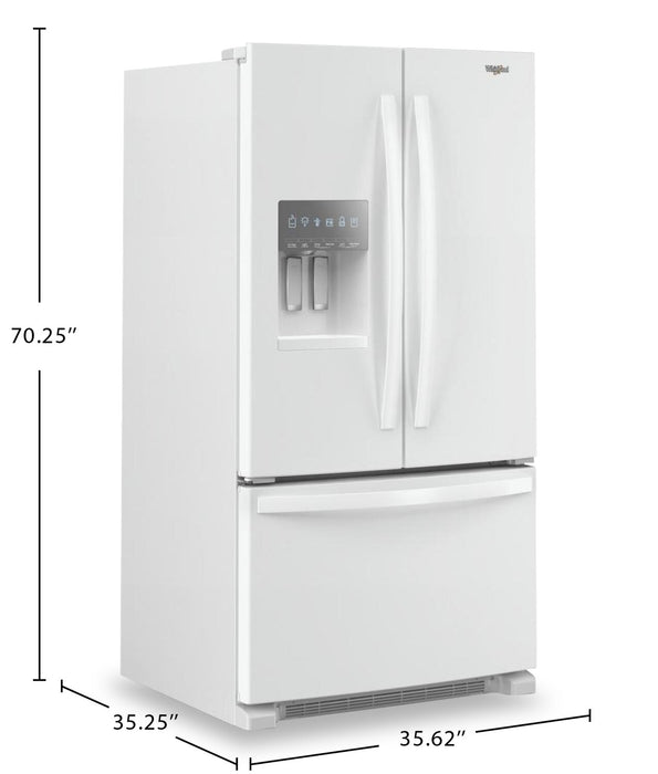 Réfrigérateur Whirlpool de 36 po et de 25 pi³ à portes françaises avec distributeur d’eau et de glaçons - WRFF3436RW