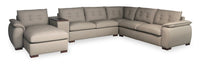 Sofa sectionnel modulaire de gauche Raya 5 pièces en cuir véritable avec console de rangement et pattes en bois - beige pierre