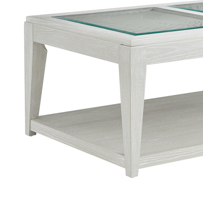 Table à café Vida de 48 po en bois massif avec tablette et roulettes - sable