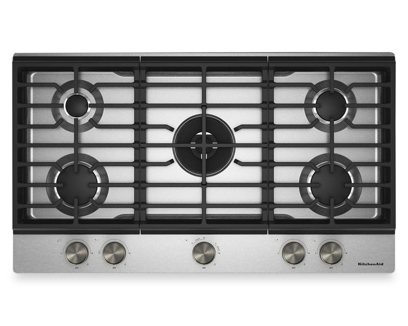 Surface de cuisson à gaz sur métal KitchenAid avec grille pour wok intégrée - acier inoxydable - KCGK736SSS