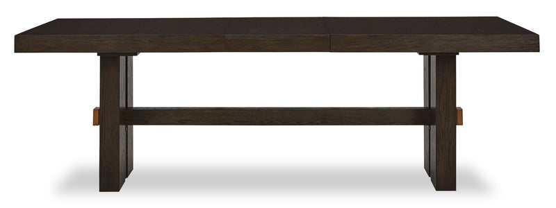 Ensemble de salle à manger Marc 5 pièces avec table, rallonge de 72 po à 90 po (L), base à tréteaux et 4 chaises - brun