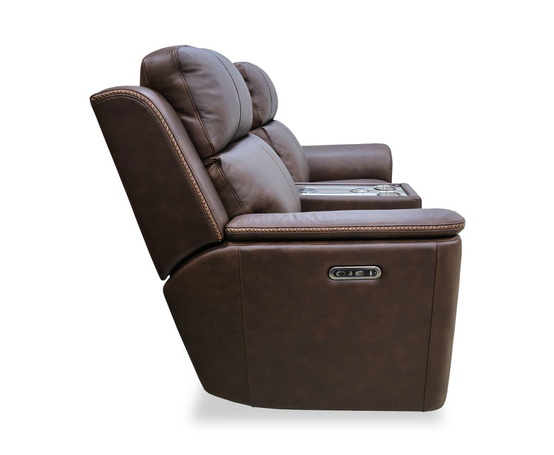 Causeuse de massage à inclinaison électrique Vibe de 76 po en cuir véritable avec son immersif et appuie-têtes électriques - brune
