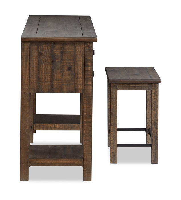 Table de salon Edwin de 64 po en pin champêtre avec rangement et tabouret - brun champêtre