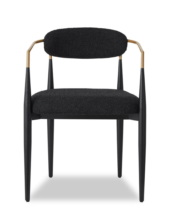 Chaise de salle à manger à accoudoirs Capri de Kort & Co. en métal avec tissu bouclé et touches dorées - noire