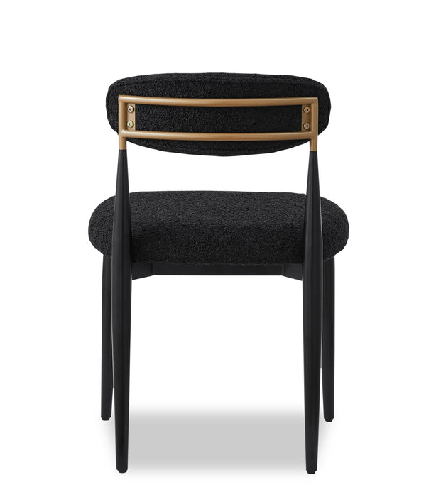 Chaise de salle à manger Capri de Kort & Co. en métal avec tissu bouclé et touches dorées - noire