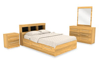  Ensemble lit matelot Riley 6 pièces avec tête de lit bibliothèque, commode, miroir et table de nuit, naturel - format lit double