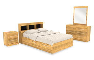 Ensemble lit matelot Riley 6 pièces avec tête de lit bibliothèque, commode, miroir et table de nuit, naturel - format lit double