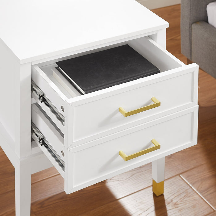 Table de nuit Alia de 18 po (l) x 25,75 po (H) à 2 tiroirs avec touche dorée - blanche