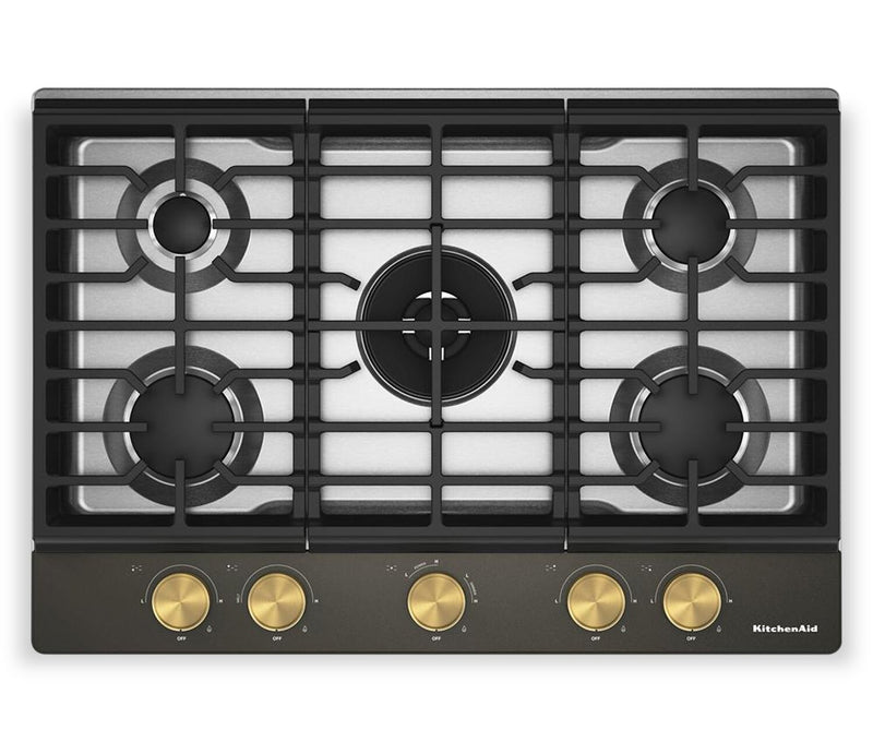 Surface de cuisson KitchenAid de 30 po au gaz sur métal avec grilles pour wok intégrées – Black Ore - KCGK530SBE