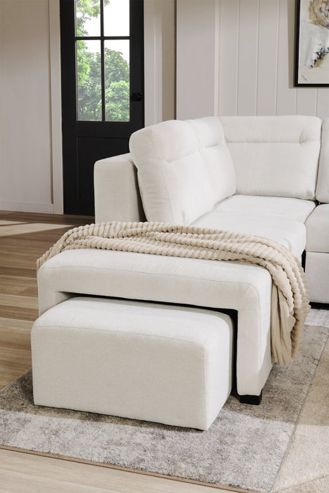 Sofa-lit sectionnel de gauche Coast 3 pièces en tissu blanc ivoire avec fauteuil long de rangement et accoudoir de rangement