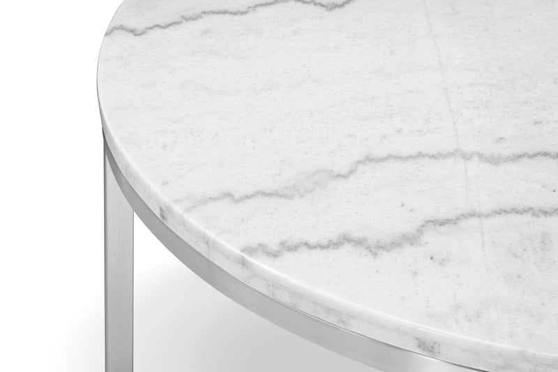 Table à café ronde moderne Sampson en marbre de 34 po - blanc