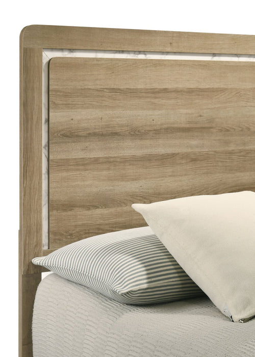 Lit à panneaux Sable brun clair avec tête de lit et cadre de lit - format grand lit