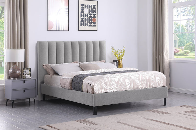 Tête de lit rembourrée Amos en tissu gris en canaux - format grand lit