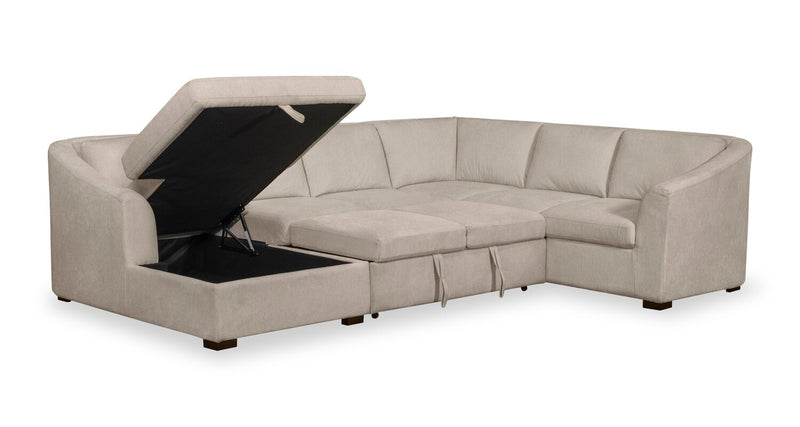 Sofa-lit sectionnel de gauche Envy 3 pièces en tissu de chenille avec fauteuil long de rangement - beige amande