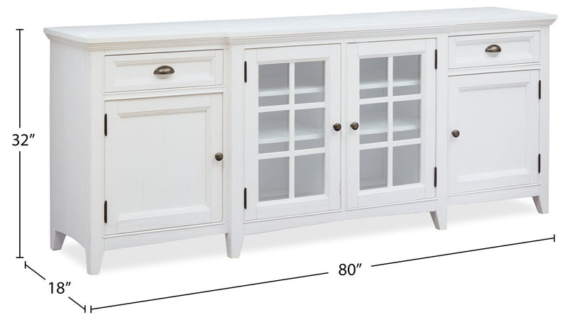 Meuble pour téléviseur traditionnel Wesley de 80 po avec rangement et système de gestion des câbles pour téléviseurs jusqu’à 85 po - blanc calcaire