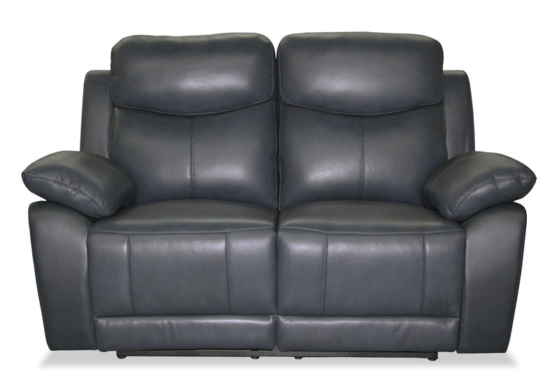 Causeuse inclinable Corbin de 63,39 po en cuir véritable de qualité supérieure - bleue