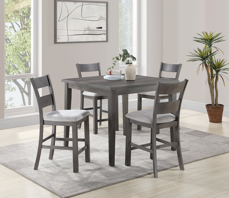 Ensemble de salle à manger Krew 5 pièces de hauteur comptoir avec table de 72 po à 90 po (L) et 4 chaises - gris