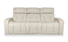 Sofa de massage à inclinaison électrique Zen de 86 po en tissu d’apparence cuir avec appuie-têtes électriques et console rabattable - abricot