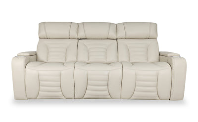 Zen 86" Leather-Look Fabric Power Reclining Massage Sofa with Power Headrests and Drop-Down Console - Apricot | Sofa de massage à inclinaison électrique Zen de 86 po en tissu d’apparence cuir avec appuie-têtes électriques et console rabattable - abricot