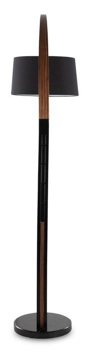 Lampe à pied moderne du milieu du 20e siècle Sybil de 18 po avec base en marbre - noyer noir