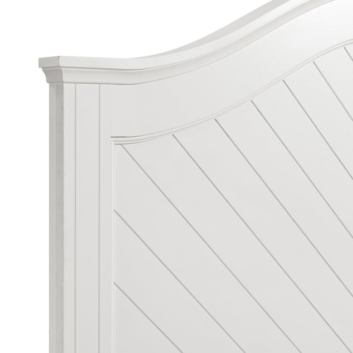 Lit à panneaux Ella blanc avec tête de lit, cadre et motif de chevrons - format très grand lit
