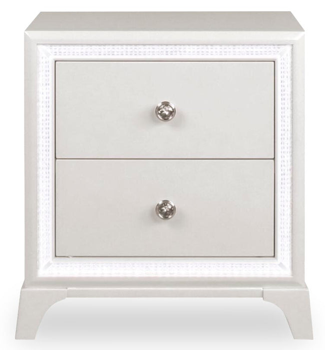 Ensemble de chambre à coucher Halo 6 pièces somptueux avec lit, commode, miroir, table de nuit et éclairage à DEL, blanc - format très grand lit