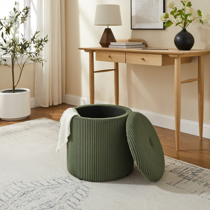 Pouf de rangement rond Saskatoon de 17 po en velours côtelé - vert