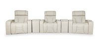  Sofa sectionnel à inclinaison électrique Zen 5 pièces de style cinéma maison en tissu d’apparence cuir avec massage - abricot