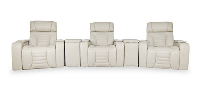 Zen 5-Piece Leather-Look Fabric Home Theatre Power Reclining Sectional with Massage - Apricot | Sofa sectionnel à inclinaison électrique Zen 5 pièces de style cinéma maison en tissu d’apparence cuir avec massage - abricot