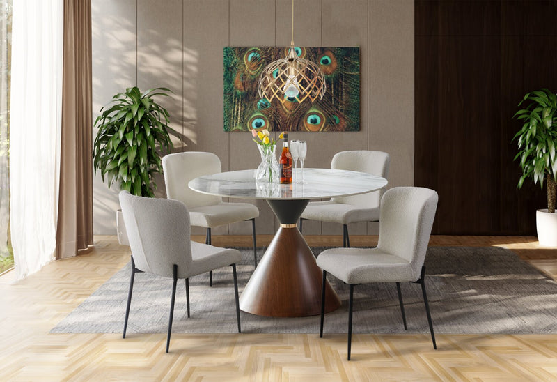 Ensemble de salle à manger Alwin 5 pièces en métal avec table ronde de 47,25 po (L), dessus en pierre frittée et 4 chaises - brun et gris