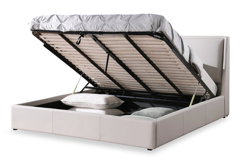 Très grand lit de rangement Nico d’apparence cuir - taupe