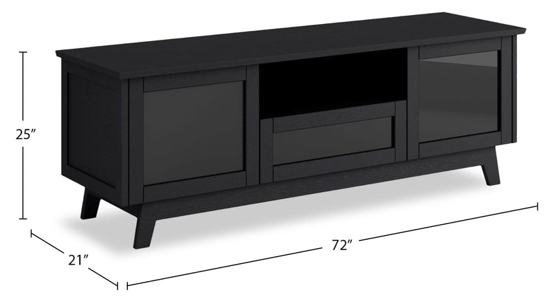 Meuble pour téléviseur Heston de 72 po de qualité supérieure avec rangement - chêne noir