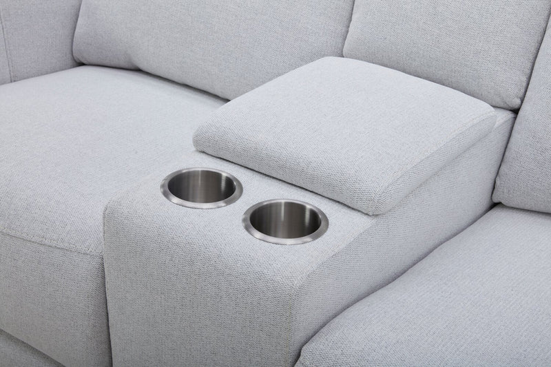Causeuse à inclinaison électrique Reign de 78 po en tissu avec console - gris pierre Bronco