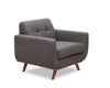 Fauteuil Freeman Kort & Co. de 37 po en tissu d’apparence lin avec pattes en bois et coussin de dossier capitonné - gris anthracite