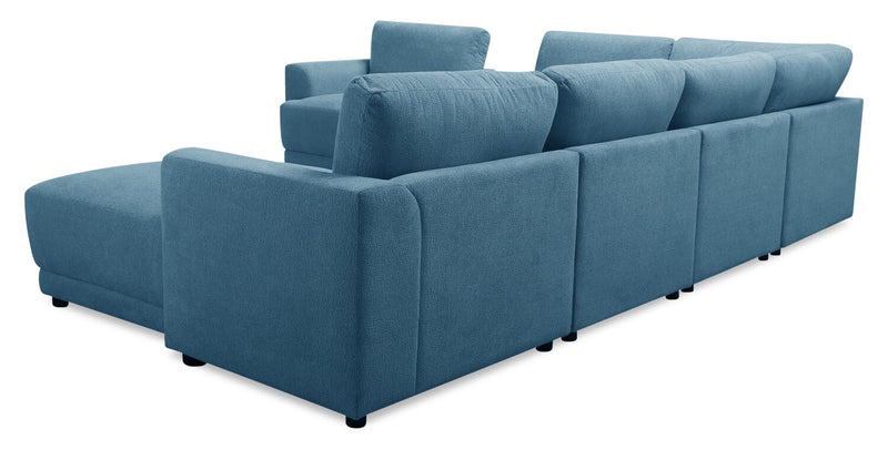 Sofa sectionnel modulaire de gauche Voyage 7 pièces en tissu avec console et coussins de dossier amovibles - bleu