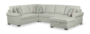 Sofa-lit sectionnel de droite Haven de Scott Living 4 pièces en tissu de chenille avec fauteuil long de rangement - bleu écume de mer