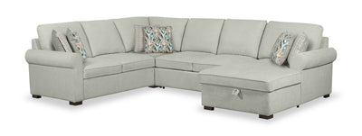 Scott Living Haven 4-Piece Right-Facing Chenille Fabric Sleeper Sectional with Storage Chaise - Seafoam Blue | Sofa-lit sectionnel de droite Haven de Scott Living 4 pièces en tissu de chenille avec fauteuil long de rangement - bleu écume de mer