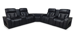 Sofa sectionnel à inclinaison électrique Zen 3 pièces en similicuir avec massage et 2 consoles à compartiment réfrigéré - noir